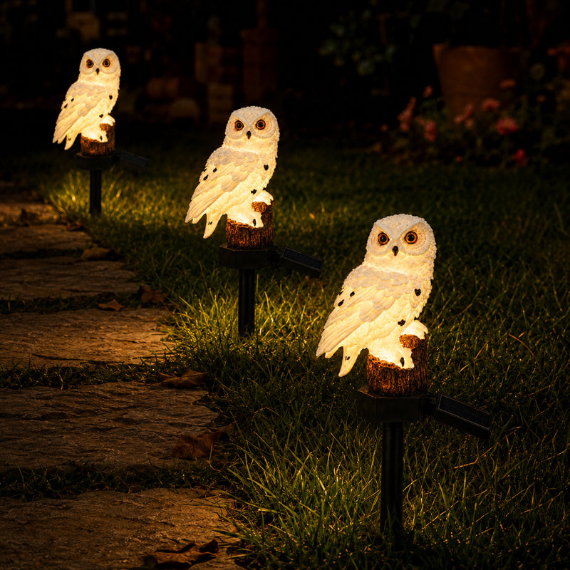 Solar Powered Owl Light Integrated LED Resin Pathway Light Outdoor Waterproof Garden Decor, White