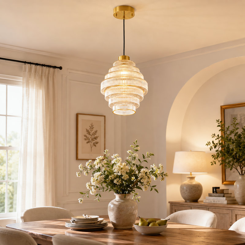 Luminaire suspendu moderne en verre avec cordon de suspension réglable et ampoule E26