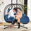 Causeuse suspendue double en osier avec support-1375953607