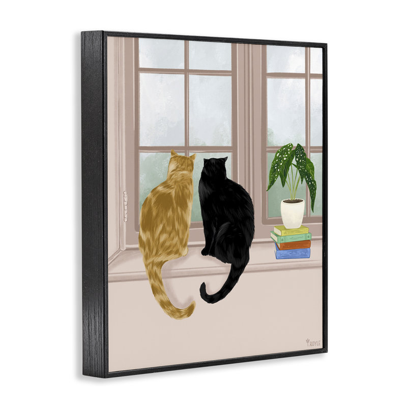 Stupell Industries Cat Pair in Windowsill Gray Framed Giclee Art by Tara Royle