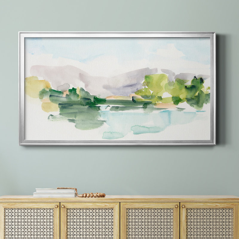 Tangerine Sunset II - peinture encadrée, H 22,5 po x l 42,5 po, Toile avec cadre, Argent argent