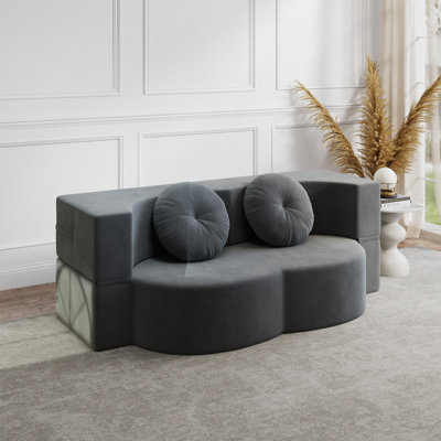 Canapé moderne avec 2 coussins, canapé-lit convertible en velours côtelé rembourré de mousse, matelas pliant pour le salon, lit d'invité, aucun assemblage requis