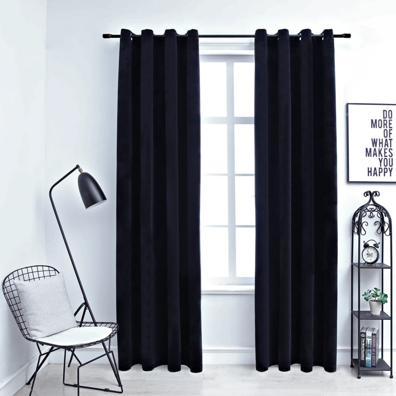 Laurine Blackout Curtain Pair, Black, Width 140 x Drop 245cm