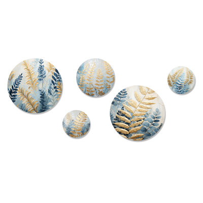 «Blue and Golden Ferns Breeze Symphony II», ensemble de 5 fougères en métal