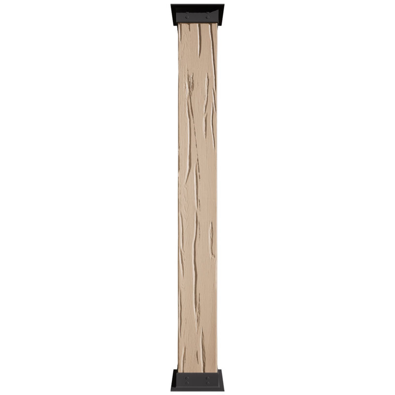 Enveloppe de colonne carrée Timberthane, H 60 po x l 6 po x P 6 po, Base et base en faux fer, Bois de rivière