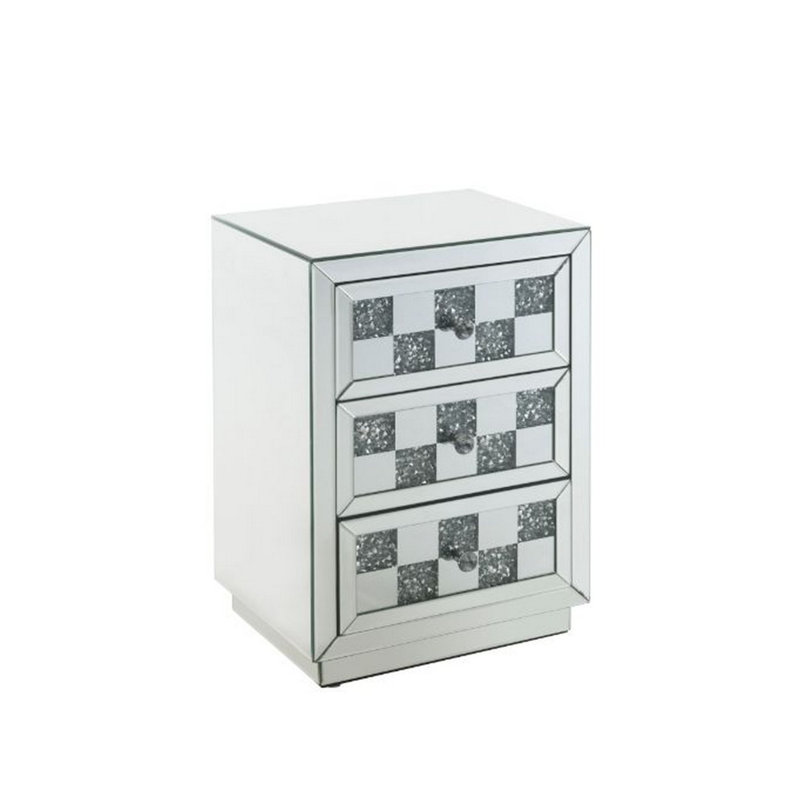 Luxurious Mirrored Glass and Faux Diamond 3-Drawer End Table