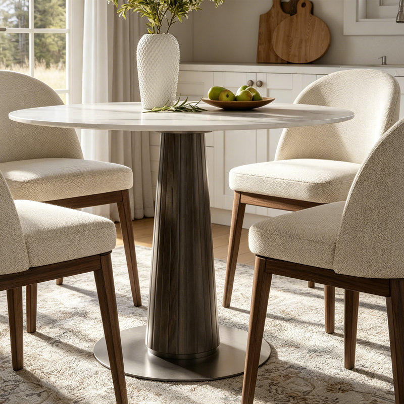 Petite table de salle à manger Aversa, H 29 po x L 43 po x l 43 po, Blanc pur, Espresso brun