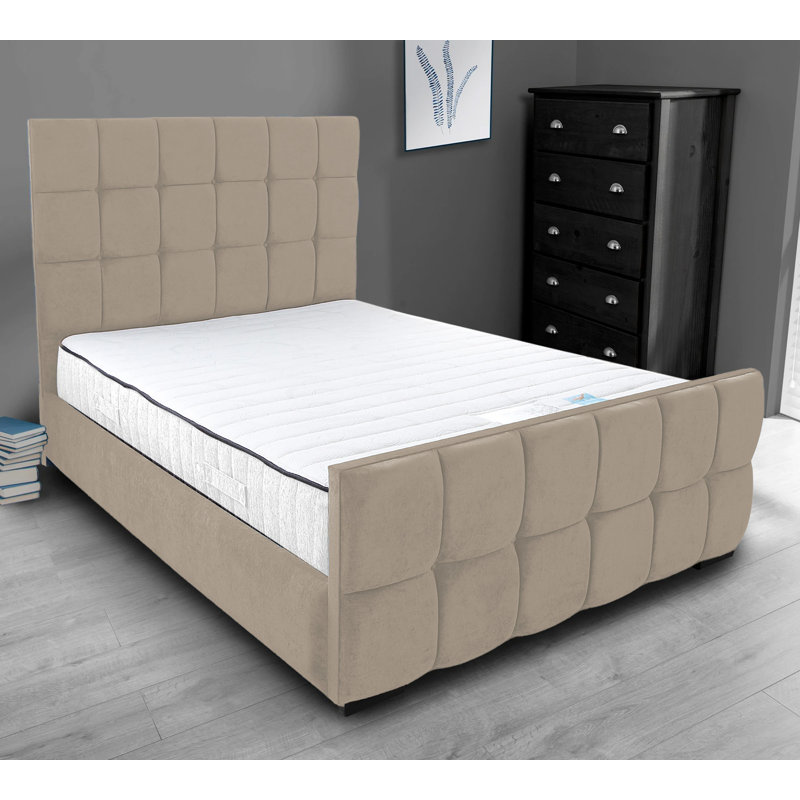 Merricks Contemporary Velvet Upholstered Bed Frame - Padded Headboard, Sprung Slats, Coffee, Kingsize (5')