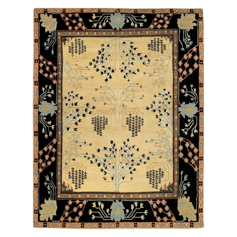 Donegal Branches Wool Oriental Area Rug in Beige/Black, Rectangle 8' x 10'