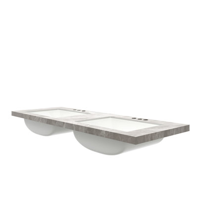 60'' Elio Bathroom Undermount Ceramic Sinks And Light Gray With Stone-pattern Sintered Stone Countertop, No Cabinet, No Faucet And Sink Cover