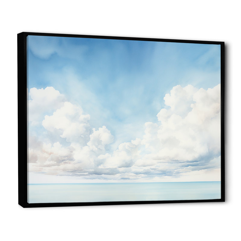 «White Clouds Scenery Minimalisme I» sur toile, H 24 po x l 32 po x P 1 po, Cadre flottant noir