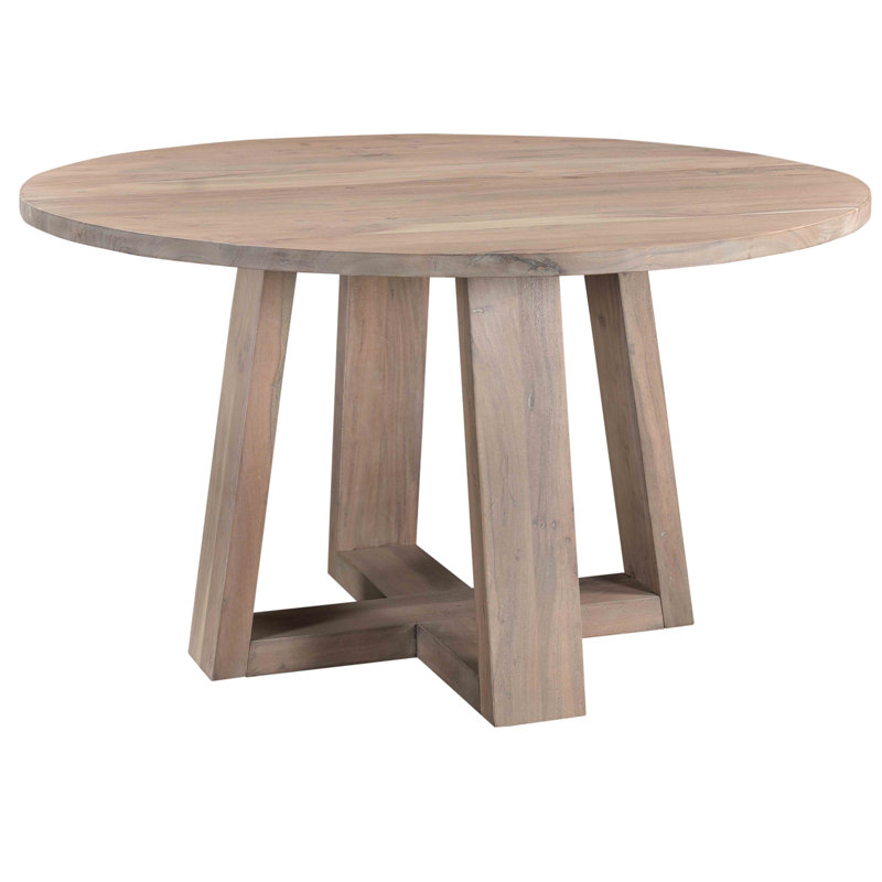 Table de salle à manger, ronde, acacia massif, 4 places, gris clair