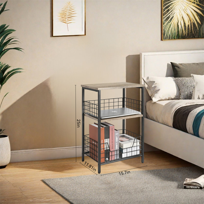 Versatile Bedside Table – Perfect For Living Room, Bedroom & Office, Black/Greige