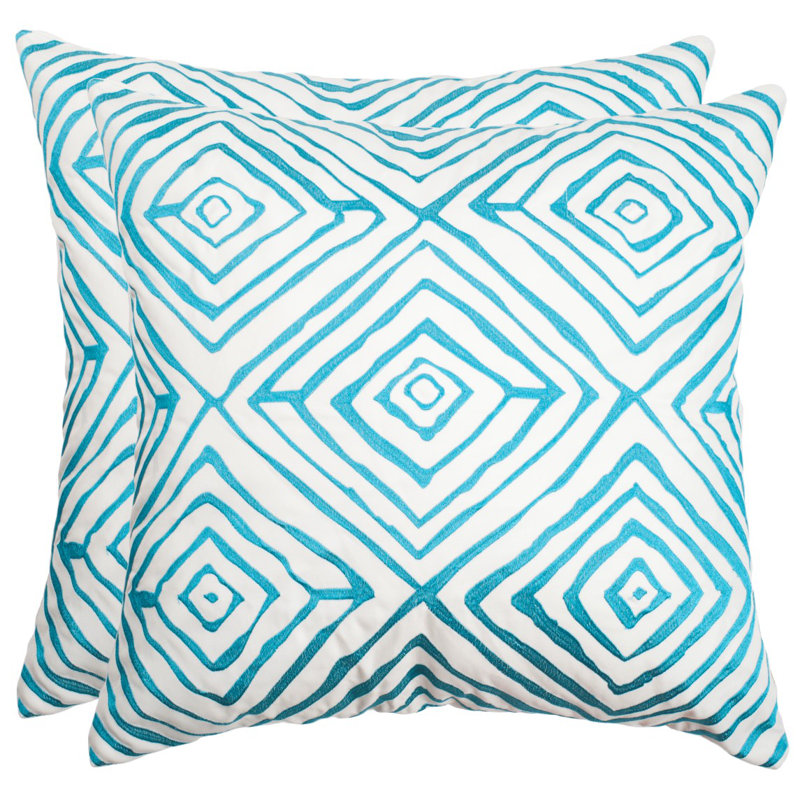 Modern Blue Geometric Embroidered Square Throw Pillow Set