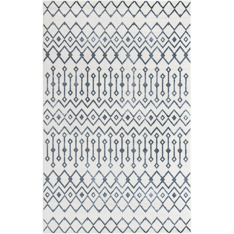Tapis abstrait bleu marine / ivoire, Rectangle 6 pi x 9 pi