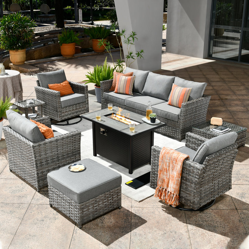 Maurey 7 - Person Patio Conversation Set with Cushions, Gray