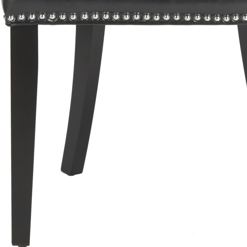 Ardelis 19.7'' H Leather Upholstered Side Chair, Black Faux Leather, Espresso