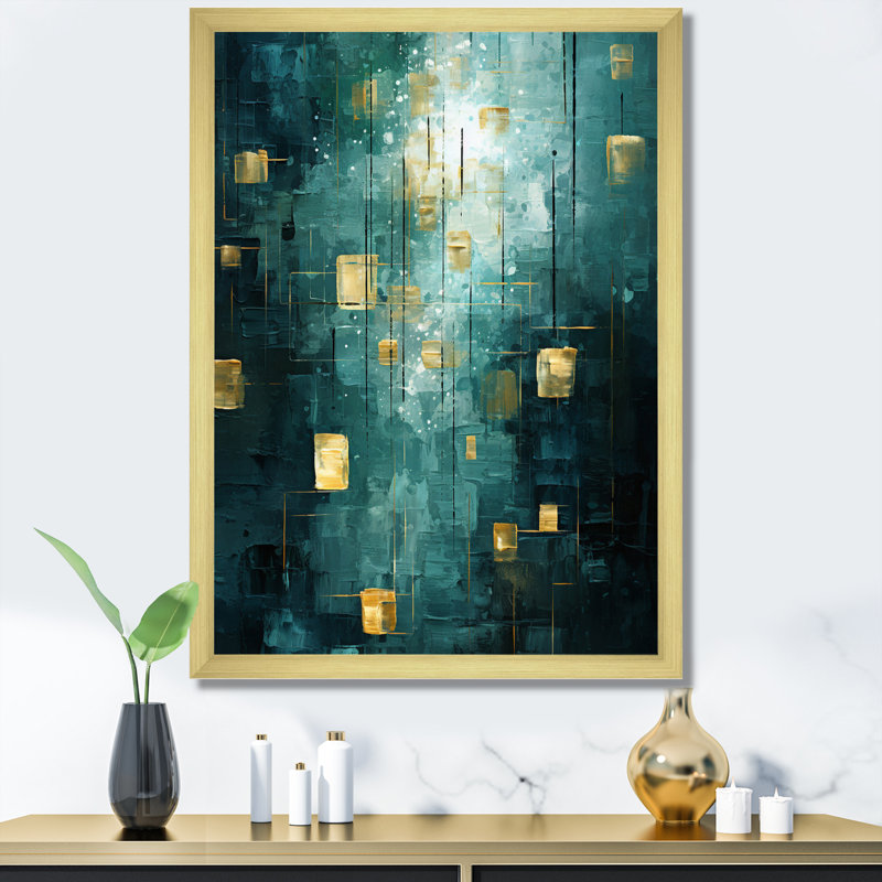 «Sudden Serenity Abstract Turquoise and Gold», reproduction sur toile, H 32 po x l 24 po x P 1 po