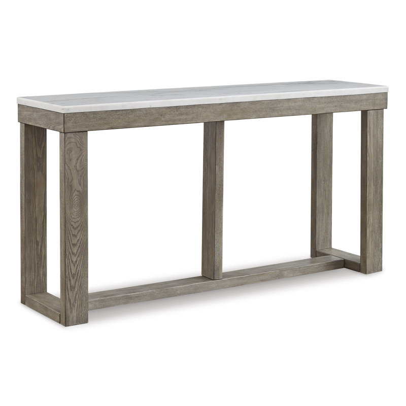 Beige and White Rectangular Wood and Stone Sofa Table