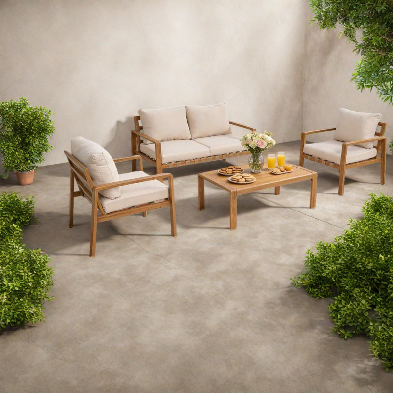 Rustproof Patio Sofas, Aluminum Wood Grain Modern Set For Backyard