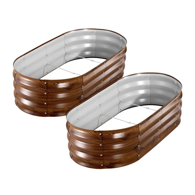 2-Pack Galvanized Steel Raised Garden Beds, 4 x 2 x 1 ft Oval Metal Planter Boxes for Outdoor Vegetables and Herbs