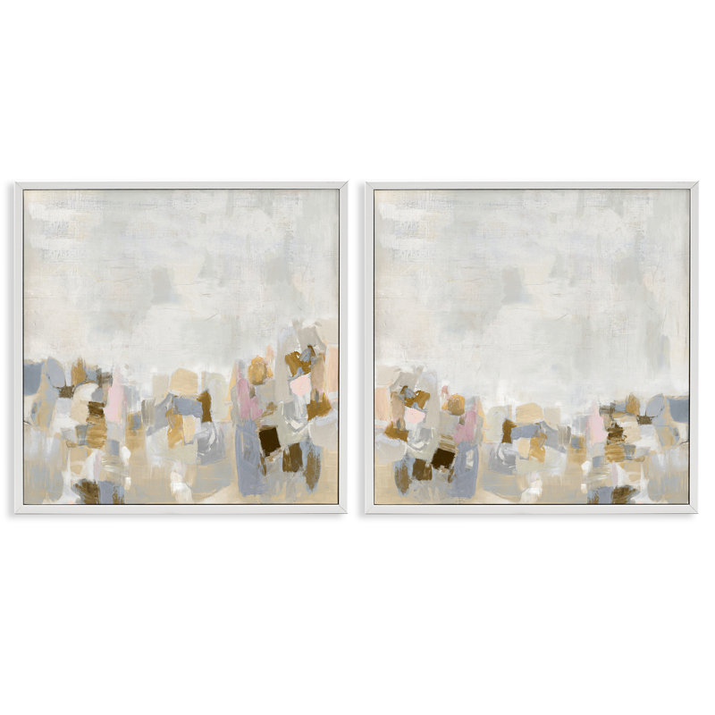 «Grey Subtle Abstract», ensemble de 2 giclées par Rachel Springer, Giclée encadrée blanc bord de mer, H 24 po x l 24 po