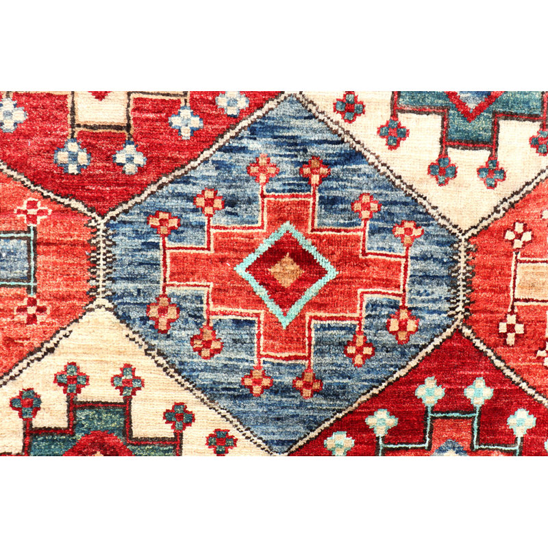 Tapis bleu marine et rouge noué à la main de haute qualité