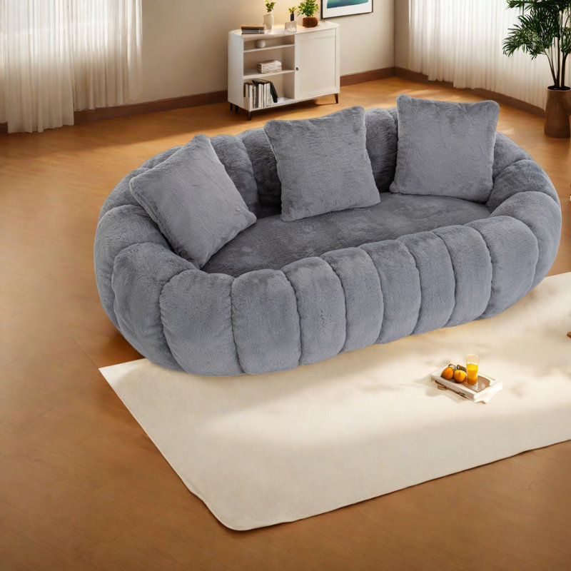 Canapé moderne à deux places gris, fausse fourrure ultra douce, mobilier de salon spacieux