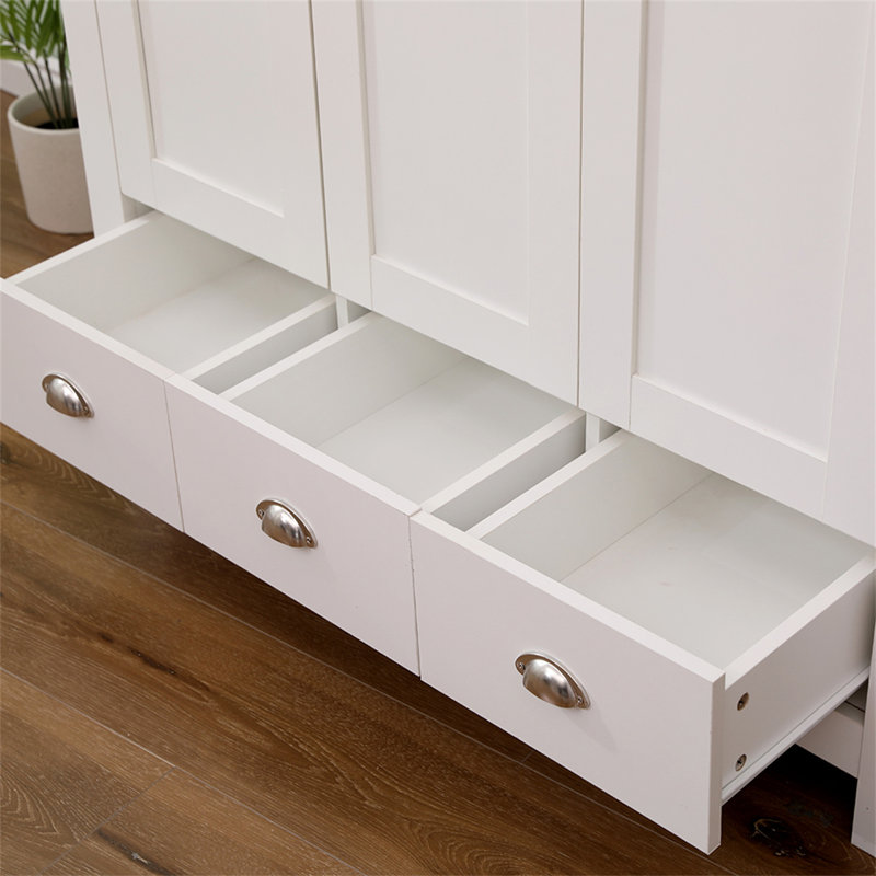 Analeece 3 Door Manufactured Wood Wardrobe, White