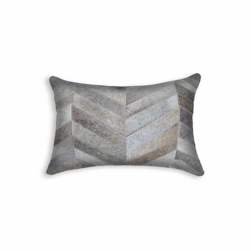Gray Chevron Cowhide Throw Pillow with Cotton Backing