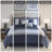 -piece Navy King Bedding Set, Hypoallergenic Polyester With Elegant Embroidered Design
