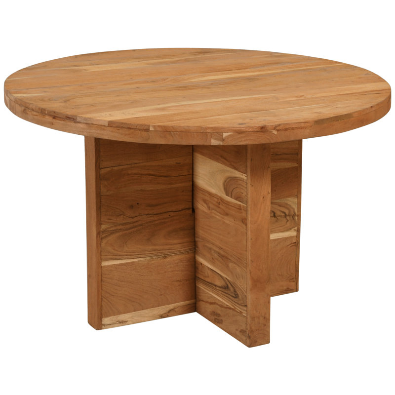Rounded Solid Wood Dining Table, Natural, 48" W x 48" L