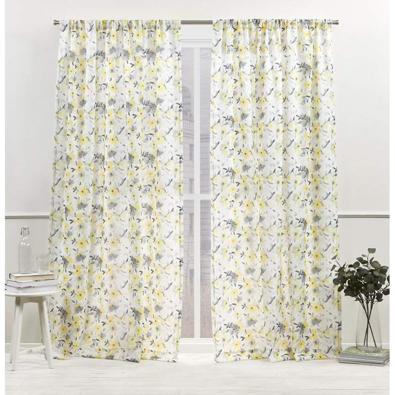 Nicole Miller New York Hattie Light Filtering, Semi Sheer Rod Pocket Curtain Panels, Yellow, 54" W x 96" L