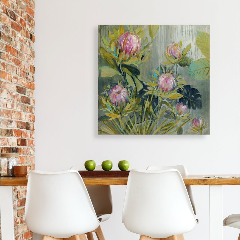 « protea catching rain », peinture sur toile tendue, H 10 po x l 10 po x P 1,5 po