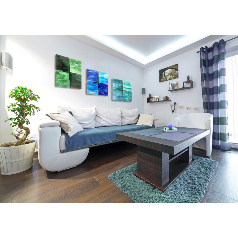 Quads Handmade Modern Abstract Wall Decor on Glass, Green
