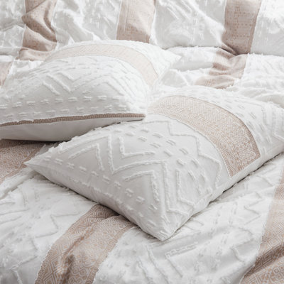 White & Brown Wave Stripe Duvet Cover Set with Pillowcases - Zipper Closure, Modern Bedding Collection (Queen)