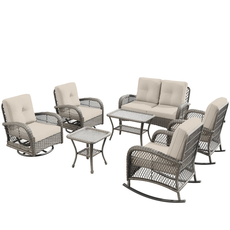 Ensemble de conversation d'extérieur pour 6 personnes avec coussins Lynnworth, Beige