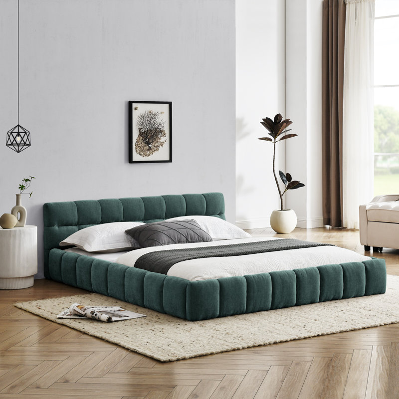 Structure de lit tapissier grand format avec tissu épais, lit plateforme grand format en chenille avec tête de lit et structure solide. Aucun sommier tapissier requis (68 po x 86,5 po x 23,5 po)