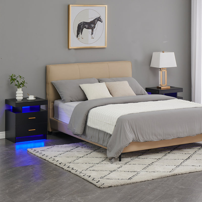 Morits LED Nightstand with Wireless Charging, Black