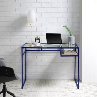 Yasin Glass Top & Blue Finish Writing Desk