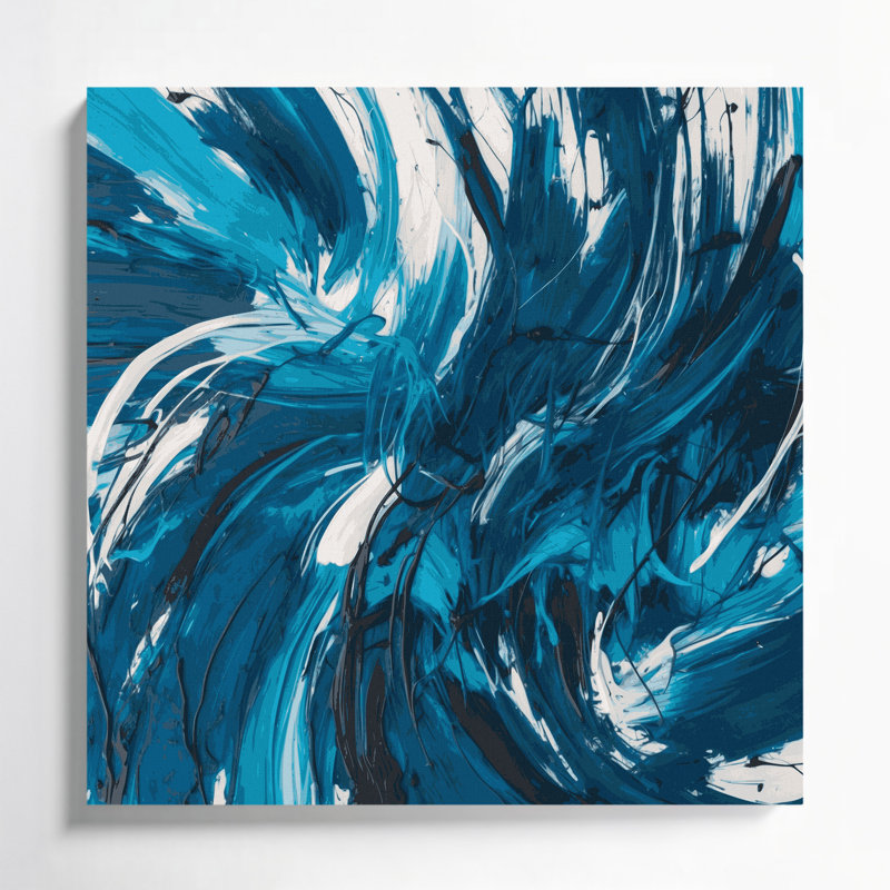 «Lyrical Abstraction 11», art mural sur toile bleue, H 16 po x l 16 po