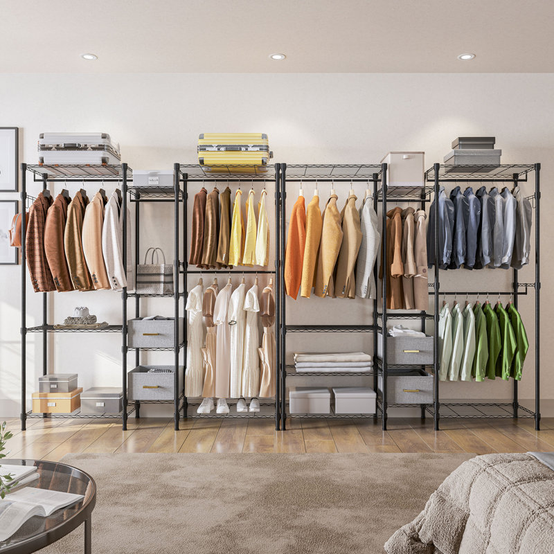 Black Adjustable Free-Standing Closet with Shelves and Drawers