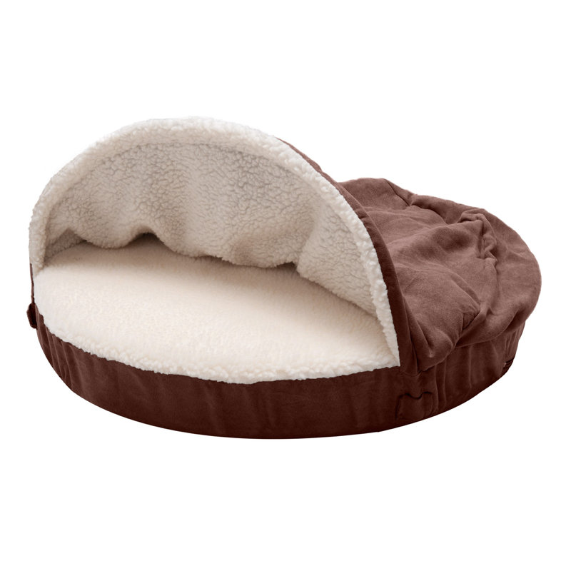 Medium Espresso Faux Sheepskin Round Orthopedic Pet Cave Bed