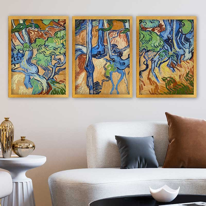Ensemble de 3 peintures élégantes encadrées décoratives, 13,8 x 17,7 pouces chacune | 100% bois avec cadre 100% polystyrène (épaisseur: 0,8 pouce) | Impression numérique UV, parfaite pour le salon et la décoration intérieure