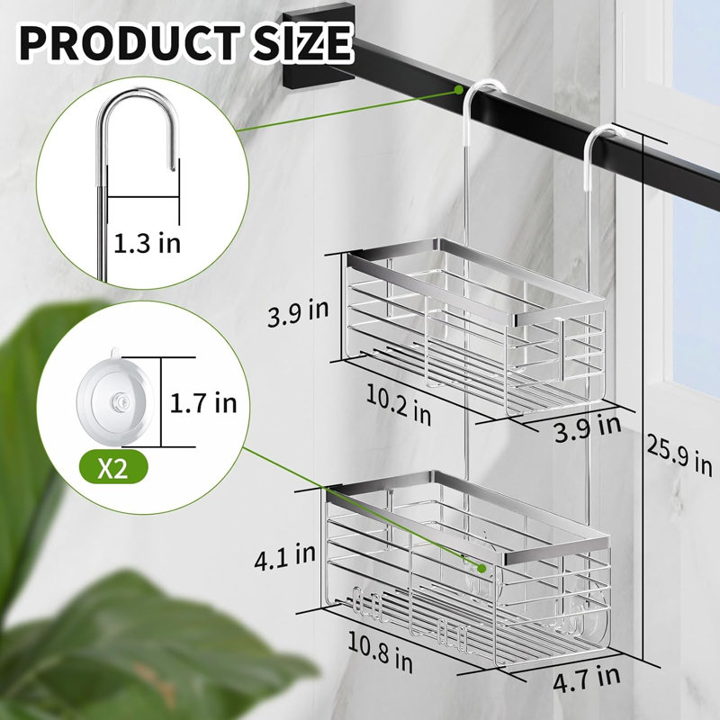 Serviteur de douche suspendu, panier de rangement pour douches de salle de bain double, support pour shampooing, support de douche au-dessus de la porte avec crochets