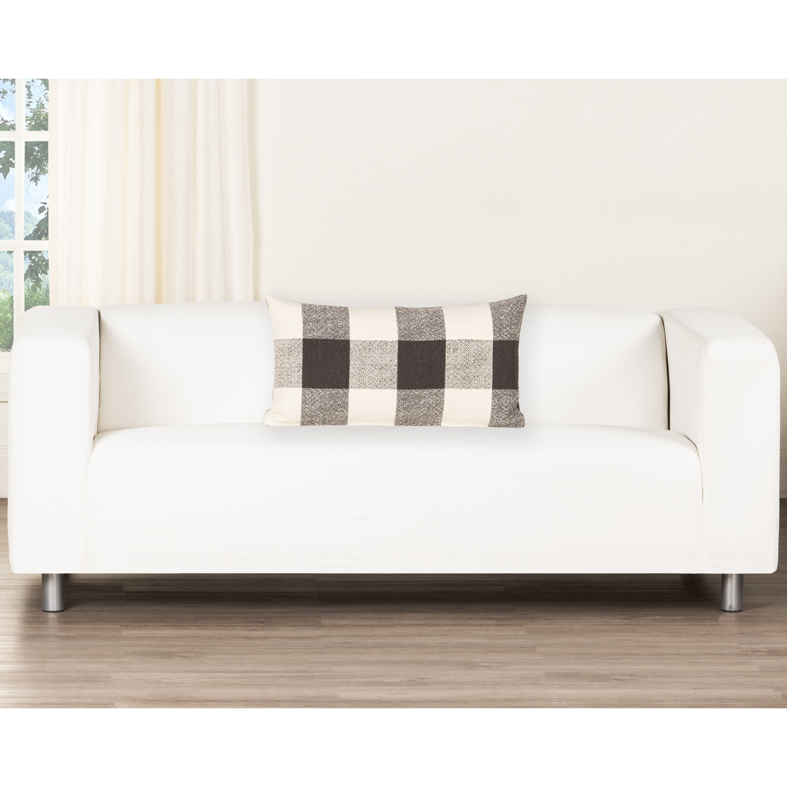 Birch Lane Cleveland Throw Pillow Lumbar, Polyester, Black Checkered