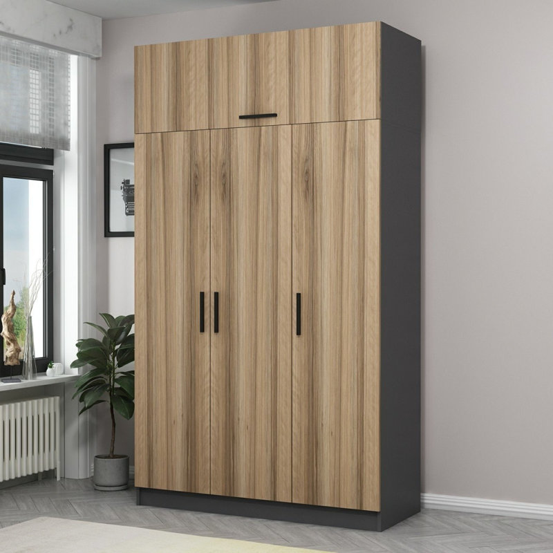 Armoire moderne avec de nombreuses tablettes, couleurs dore et anthracite, 53,1 po x 100,4 po x 20,5 po | 100% panneau de particules enduit de mélamine, épaisseur: 0,7 pouce | Solution de rangement élégante et fonctionnelle pour tout espace