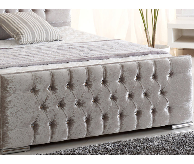 Lula Upholstered Bed, Single (3'), Silver Crush Velvet