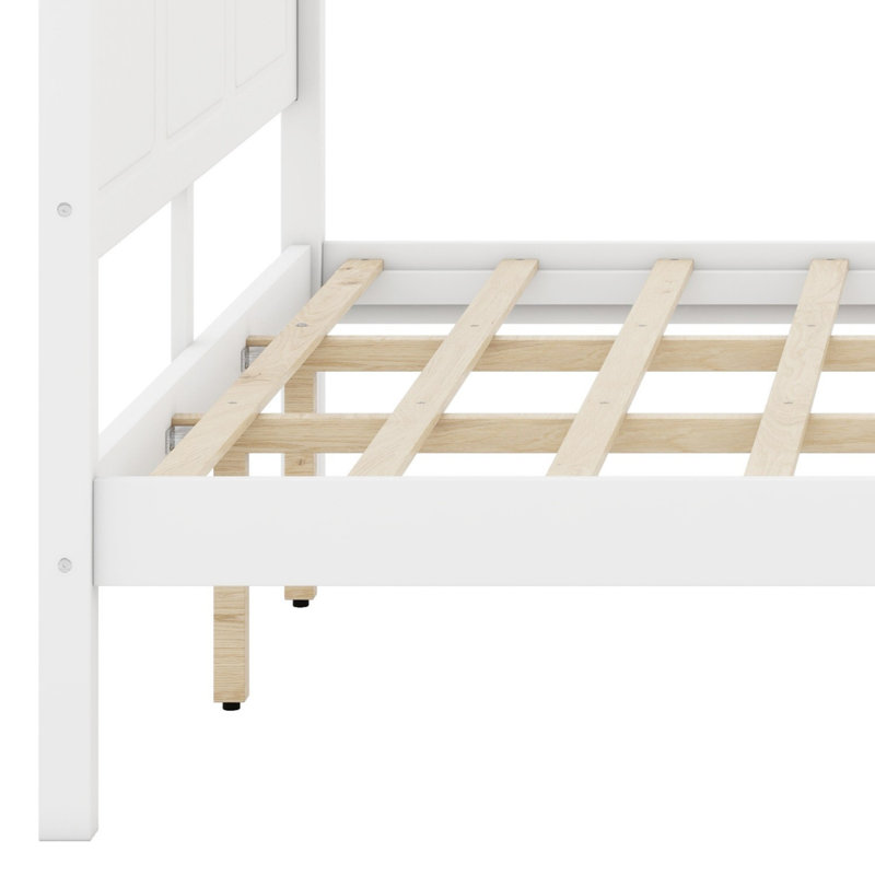 Base de lit plateforme avec tête de lit Retro Wave, support de lattes en bois robuste, Blanc