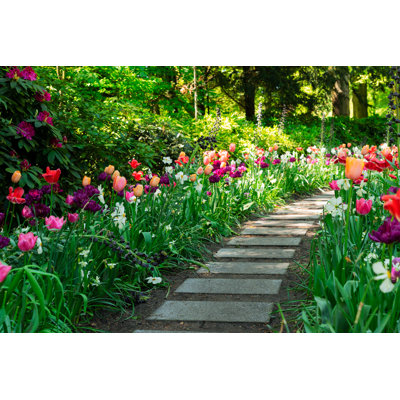Spring Tulips Flowerbeds - Wrapped Canvas Print